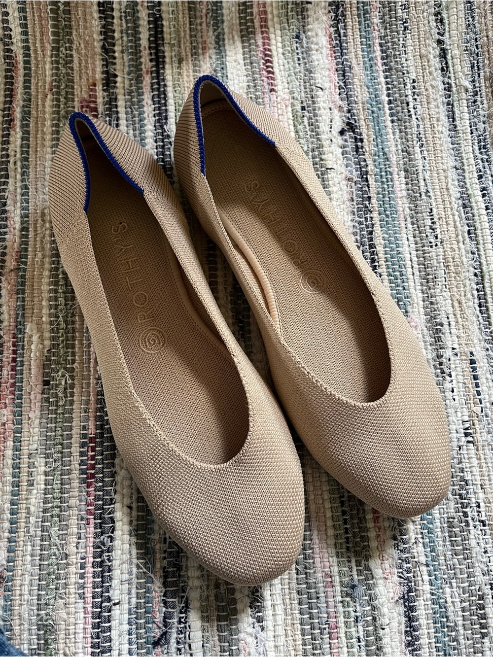 Rothy’s The Square Toe Flat Ecru Tan Ballet Neutral Beige Slip On Like New Shoes